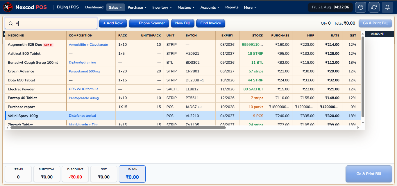 Product Search in Nexcod POS
