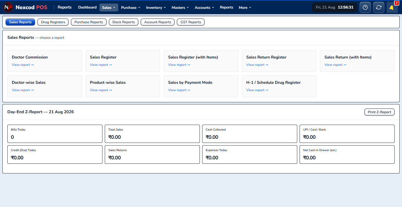 Sales Reports, Nexcod POS